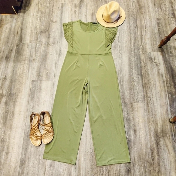 H by Halston Wide Leg Jumpsuit with Lace Sleeves - Picture 2 of 7